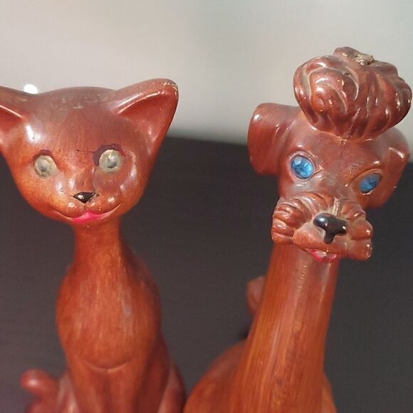 Vintage Mid Century Wooden Cat Dog Figurines - Picture 3 of 7